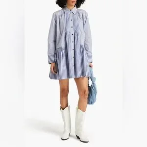 Ganni | Dresses | Ganni Stripe Cotton Wide Mini Shirt Dress